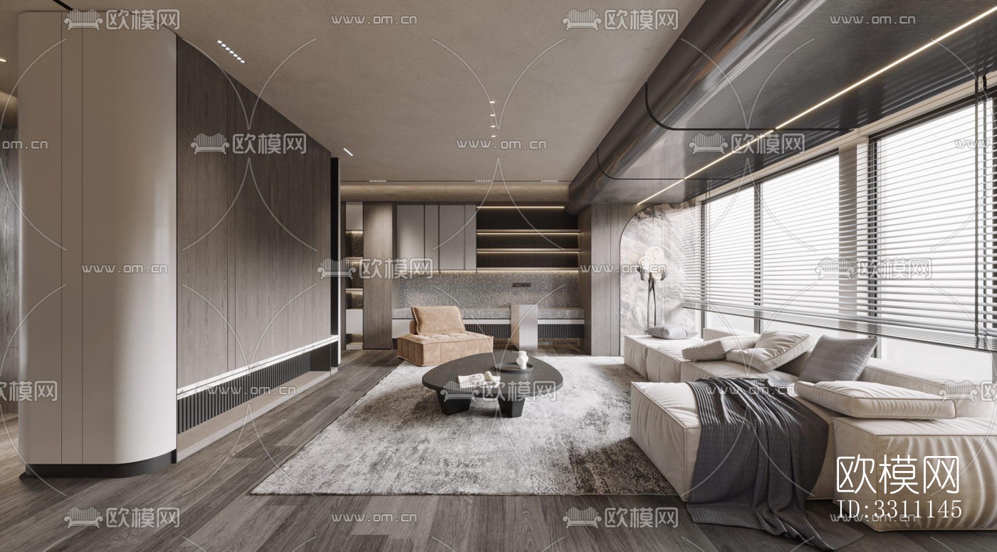 现代客餐厅效果图下载（渲染图1）