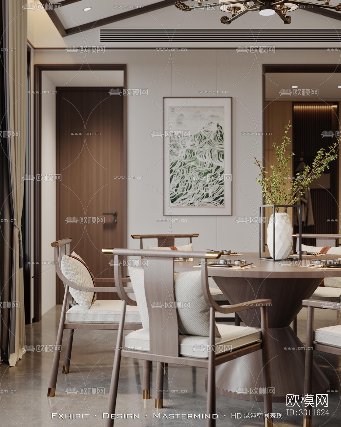 现代客餐厅效果图下载（渲染图1）