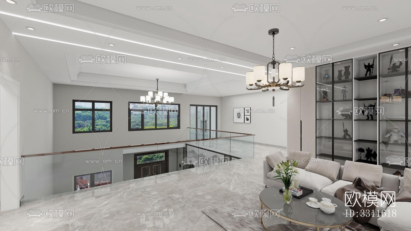 现代客餐厅效果图下载（渲染图2）