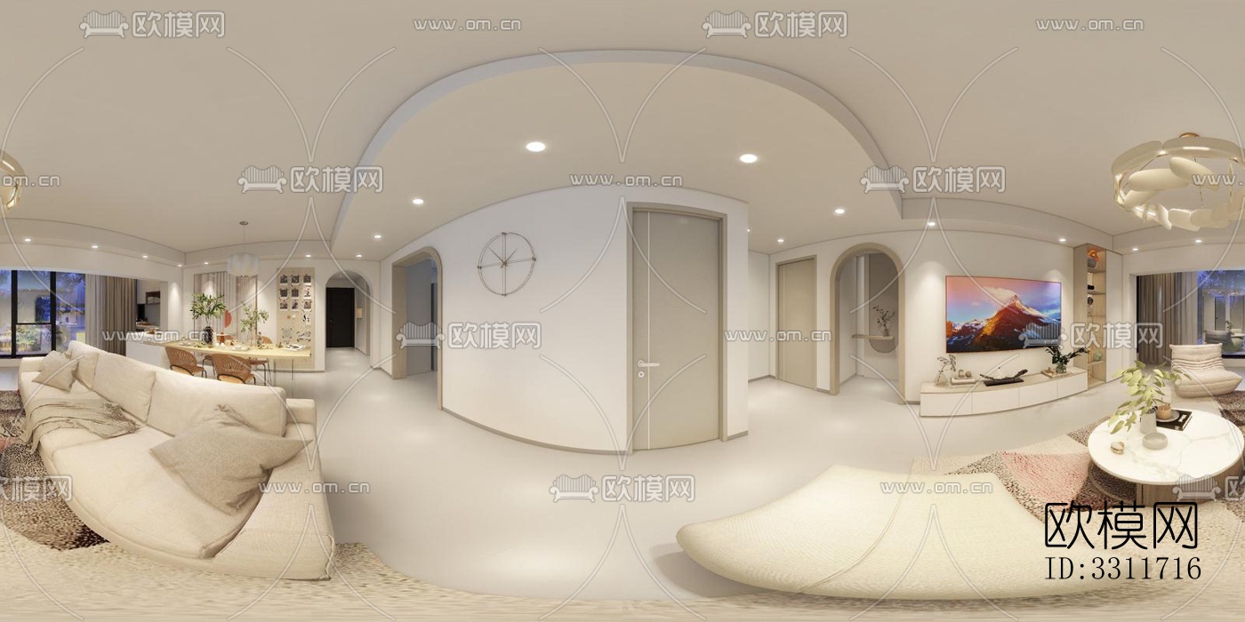 现代客餐厅效果图下载（渲染图1）