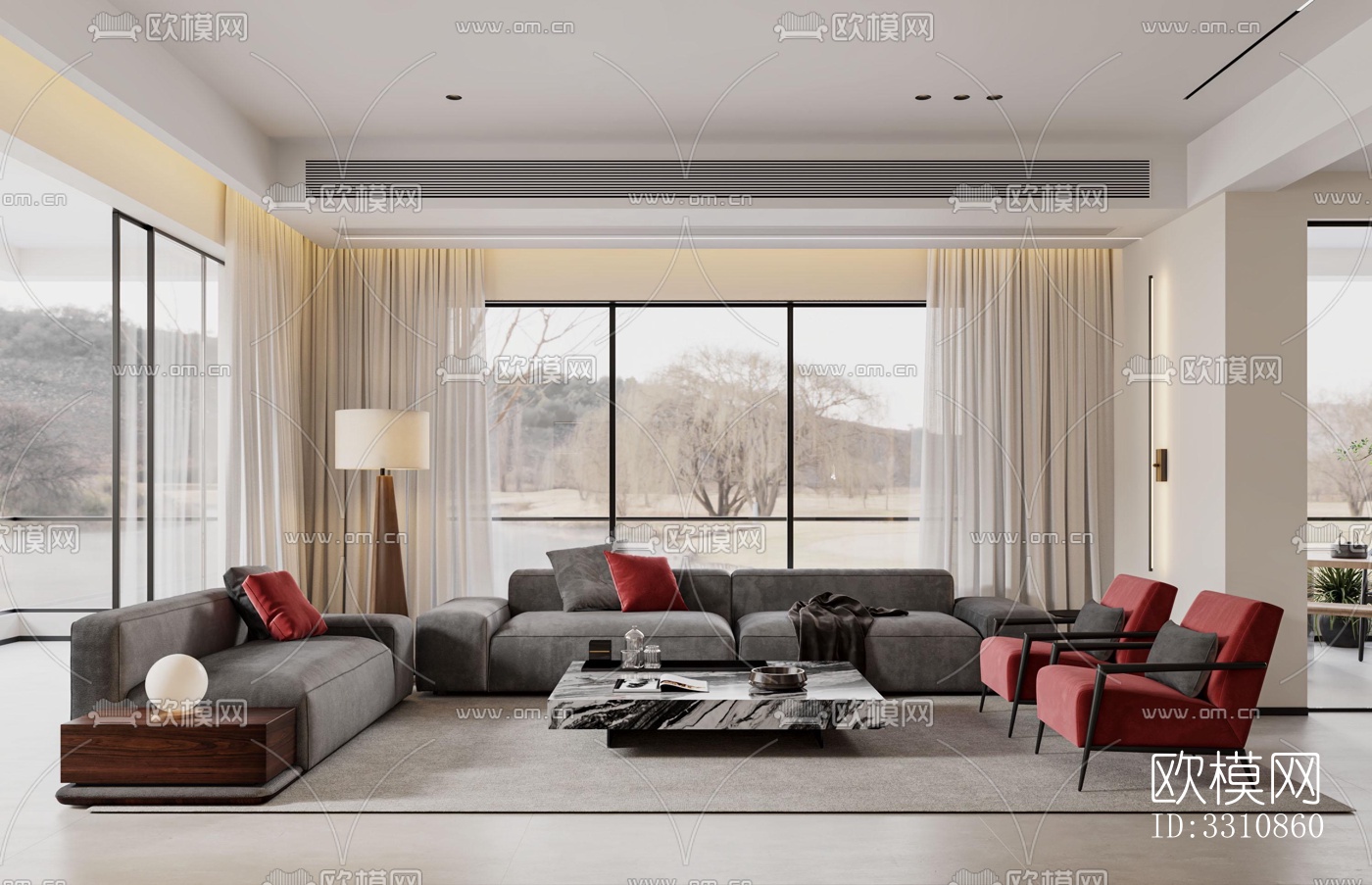 现代客餐厅效果图下载（渲染图1）