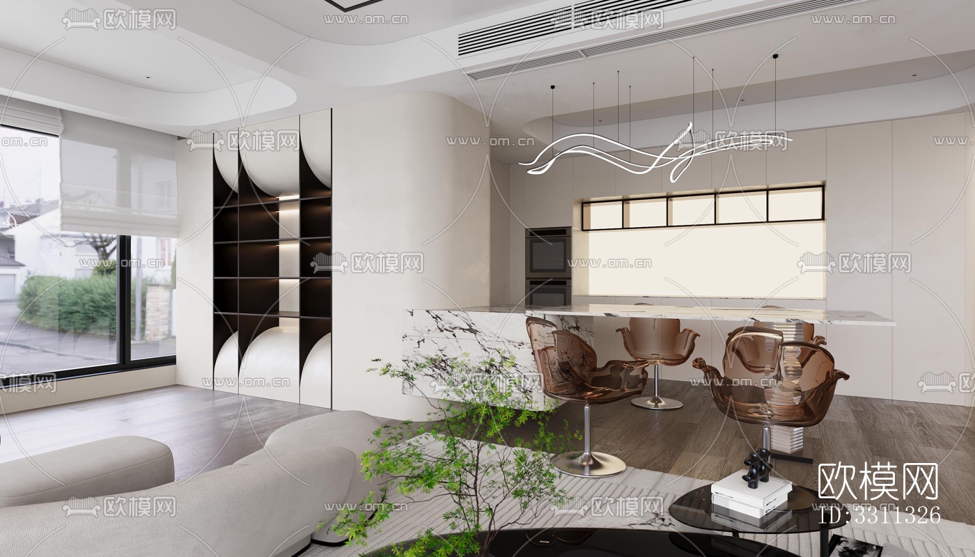 现代客餐厅效果图下载（渲染图13）