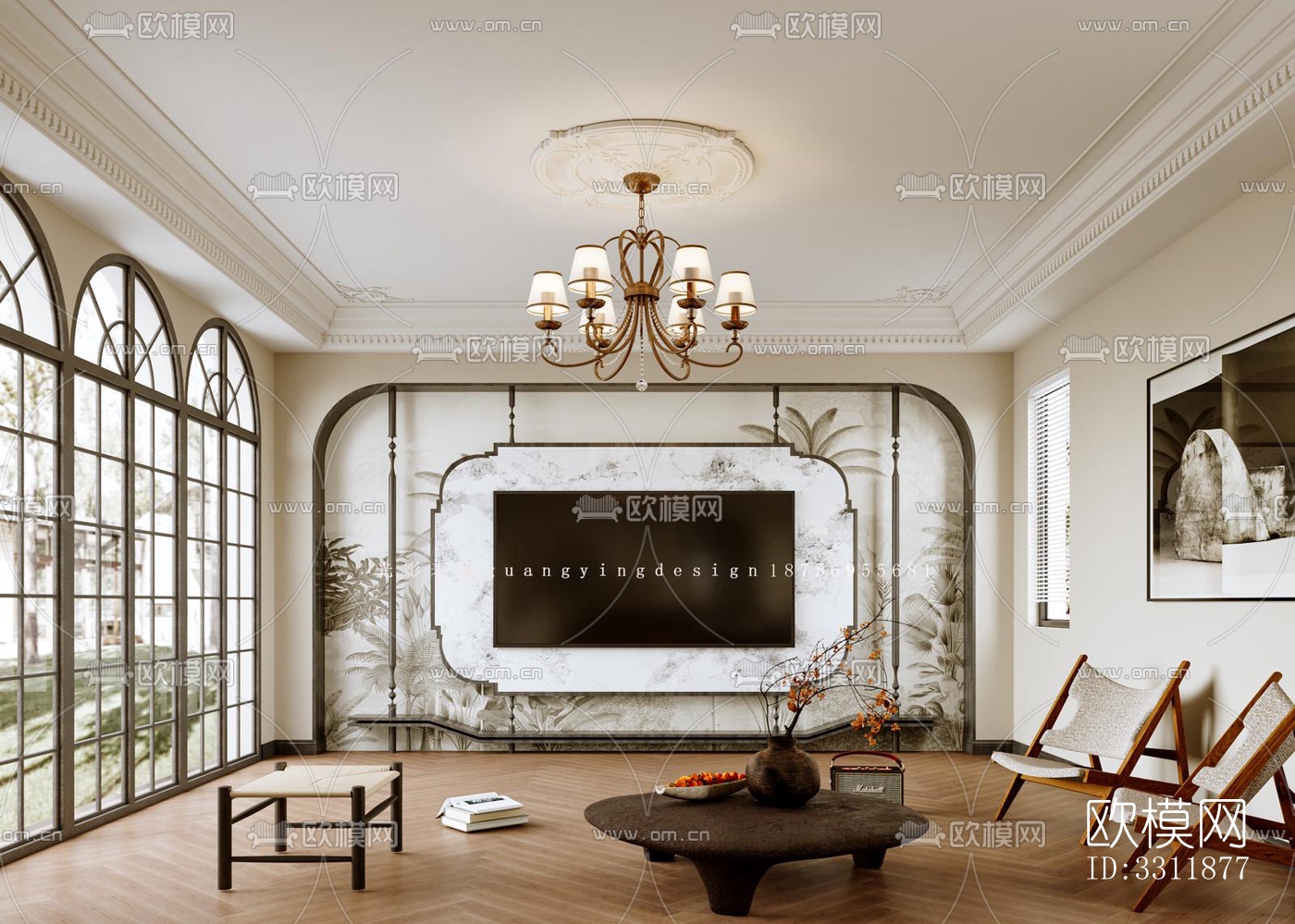 现代客餐厅效果图下载（渲染图1）