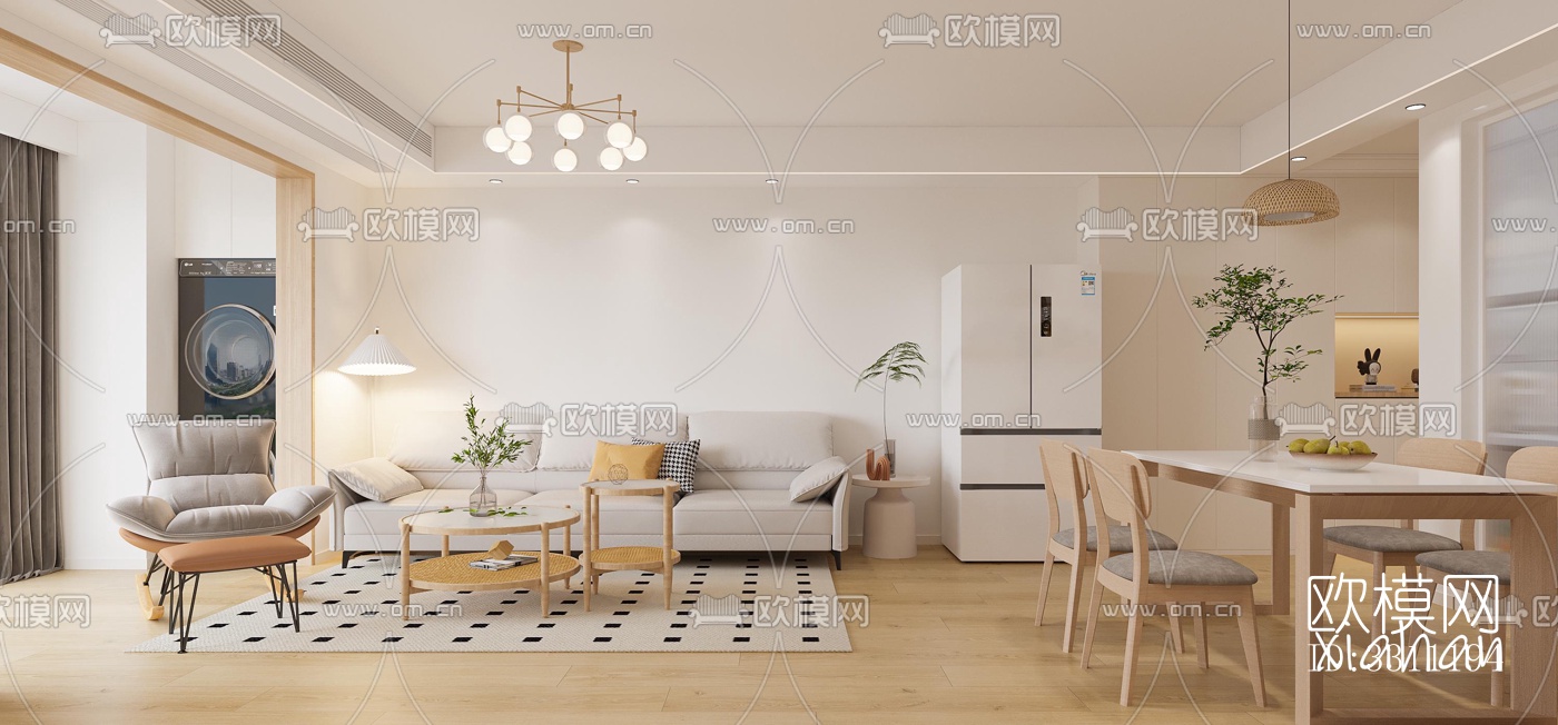 现代客餐厅效果图下载（渲染图6）