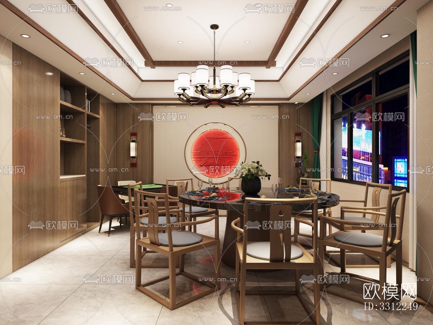 新中式中餐厅效果图下载（渲染图5）