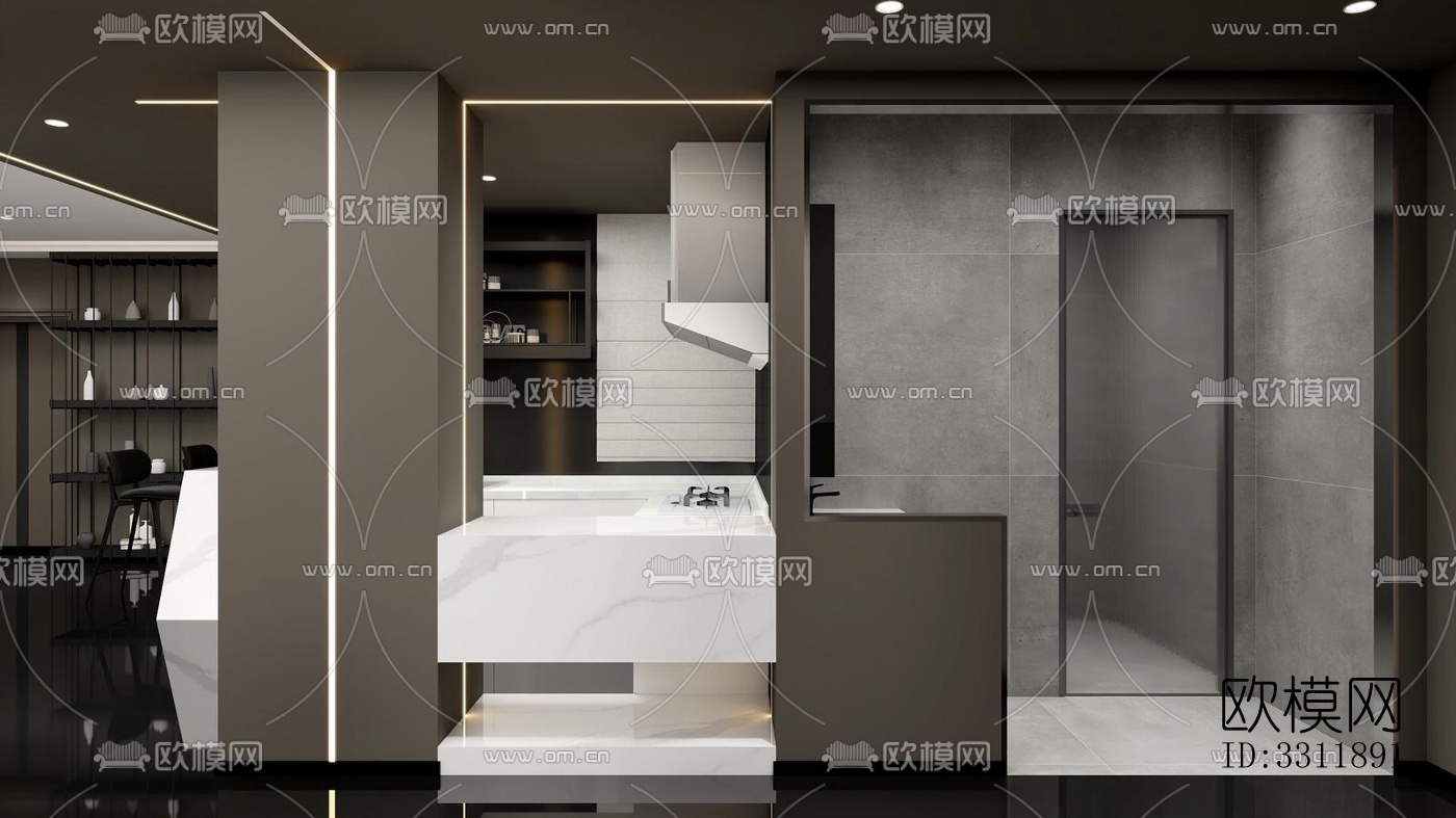 现代客餐厅效果图下载（渲染图3）