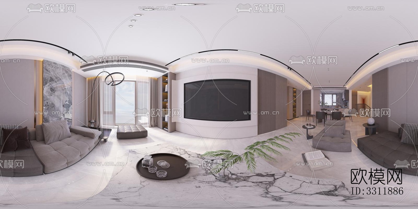 现代客餐厅效果图下载（渲染图7）