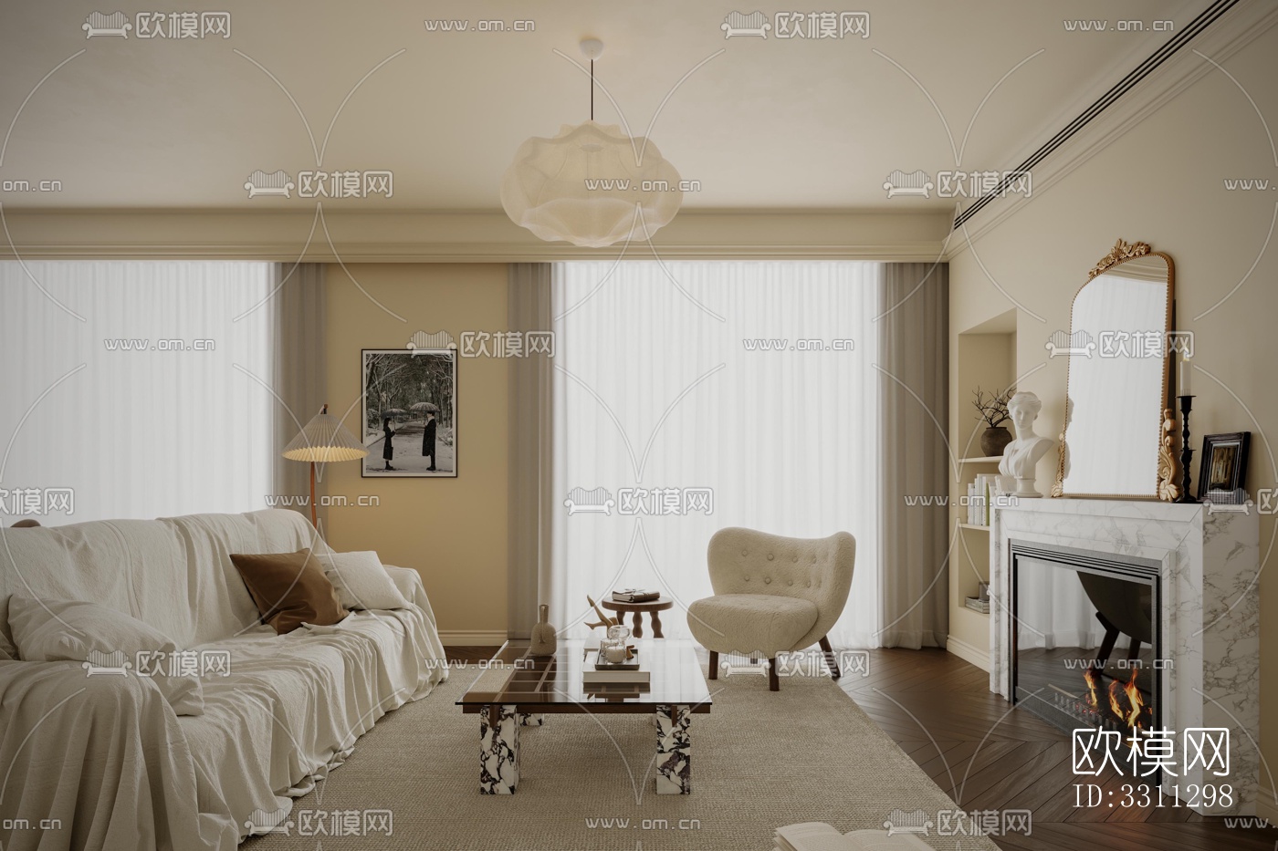 现代客餐厅效果图下载（渲染图1）