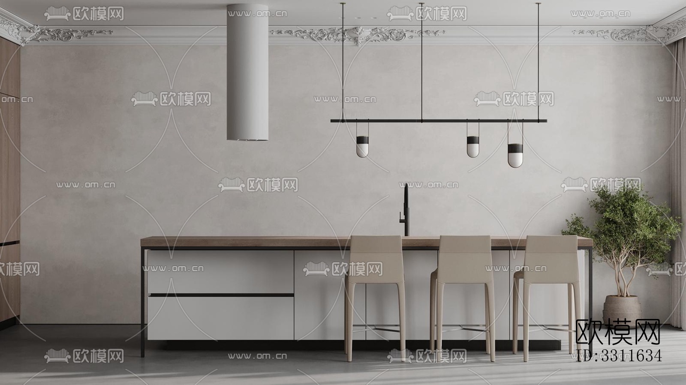 现代客餐厅效果图下载（渲染图9）