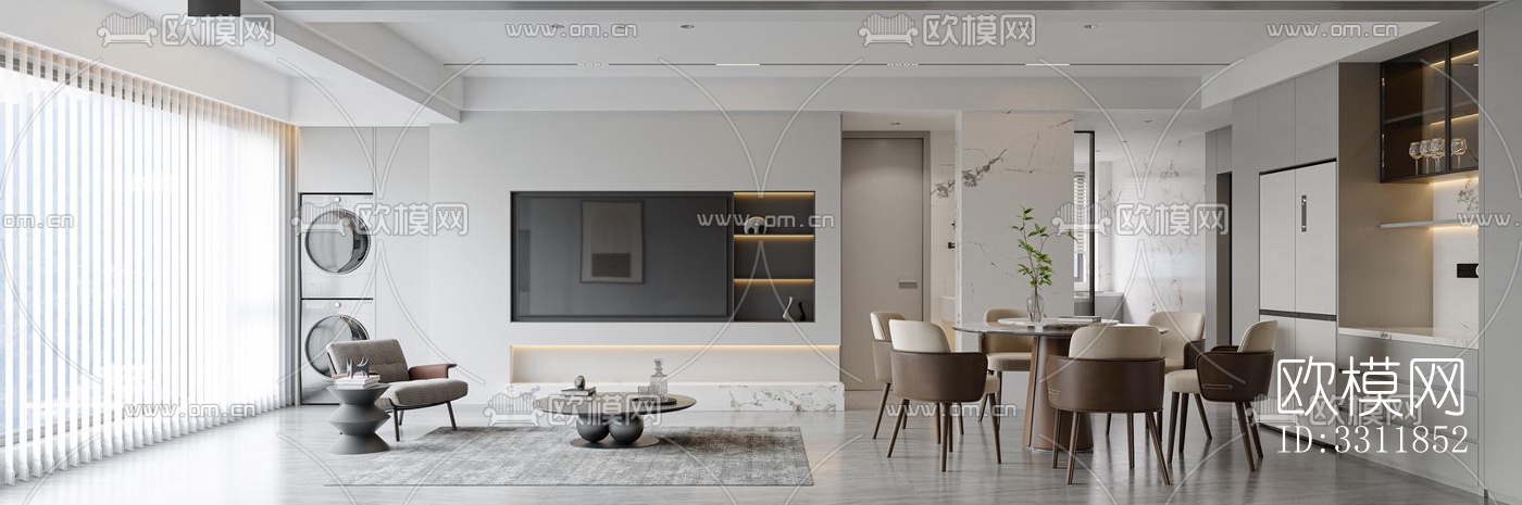 现代客餐厅效果图下载（渲染图2）