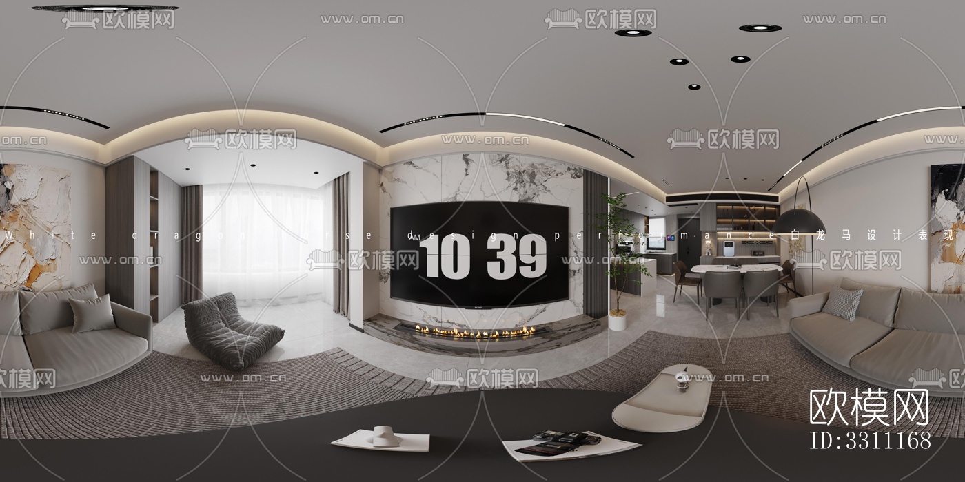 现代客餐厅效果图下载（渲染图1）