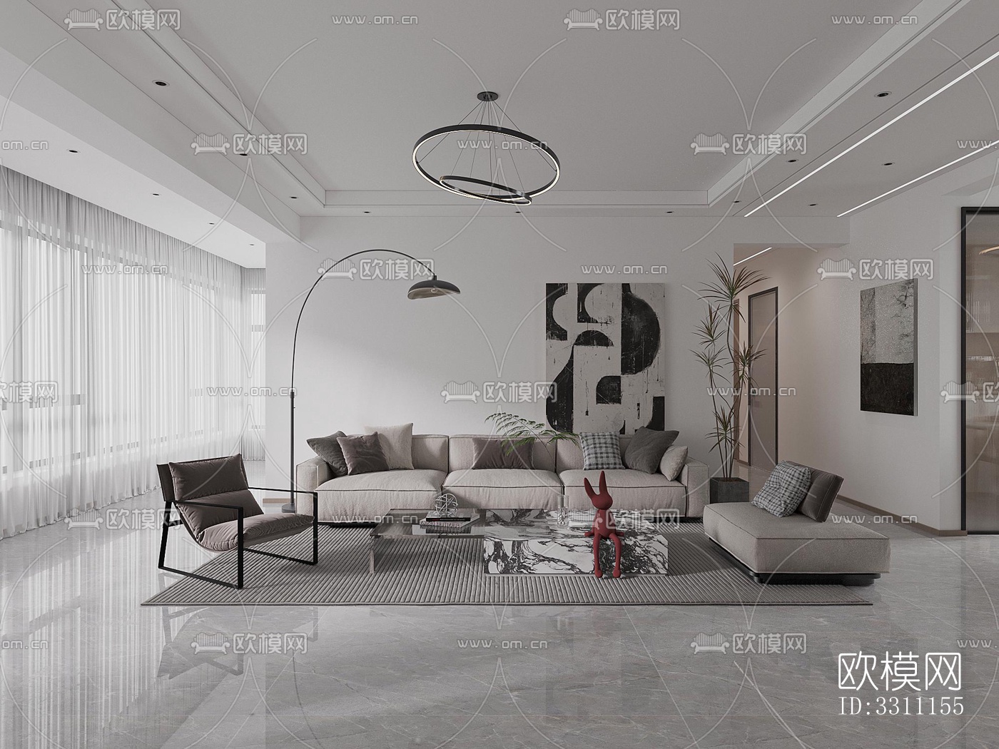 现代客餐厅效果图下载（渲染图4）