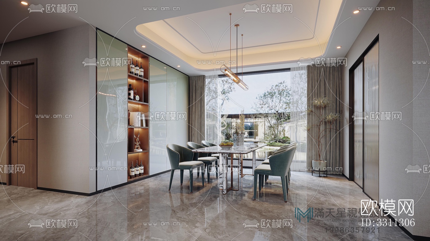 现代客餐厅效果图下载（渲染图8）