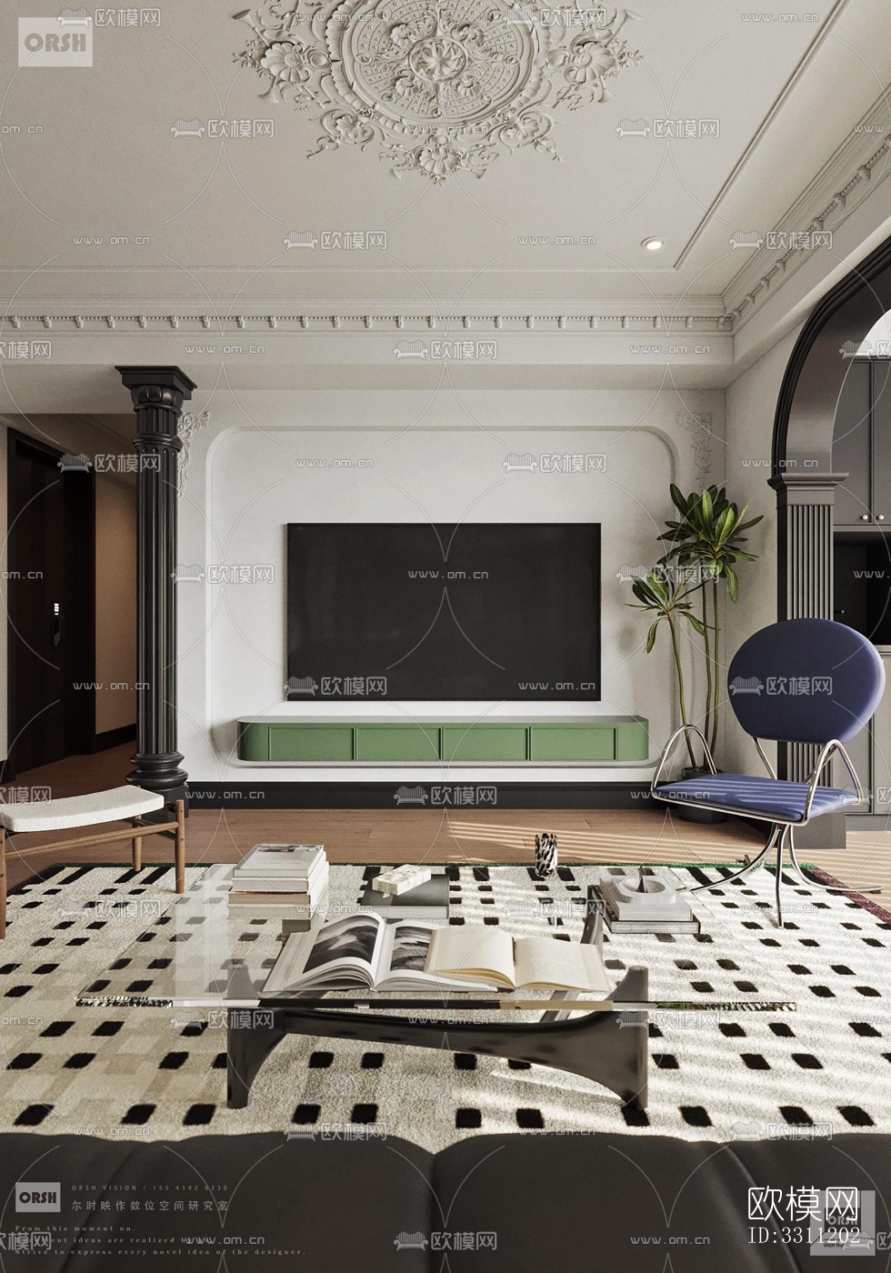 现代客餐厅效果图下载（渲染图3）