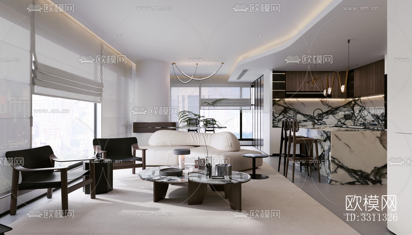 现代客餐厅效果图下载（渲染图3）