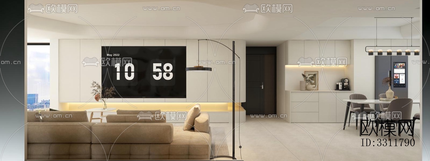 现代客餐厅效果图下载（渲染图1）