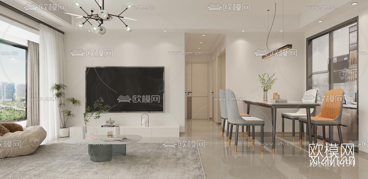 现代客餐厅效果图下载（渲染图2）