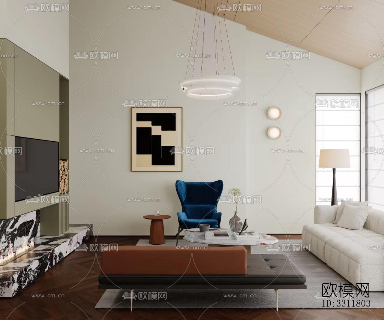 现代客餐厅效果图下载（渲染图4）