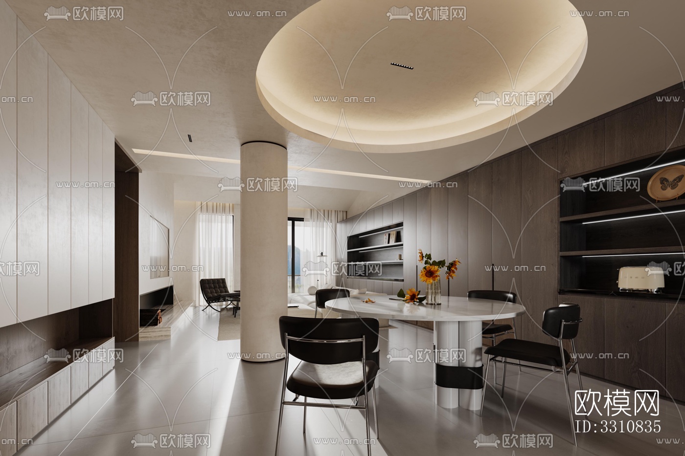 现代客餐厅效果图下载（渲染图1）