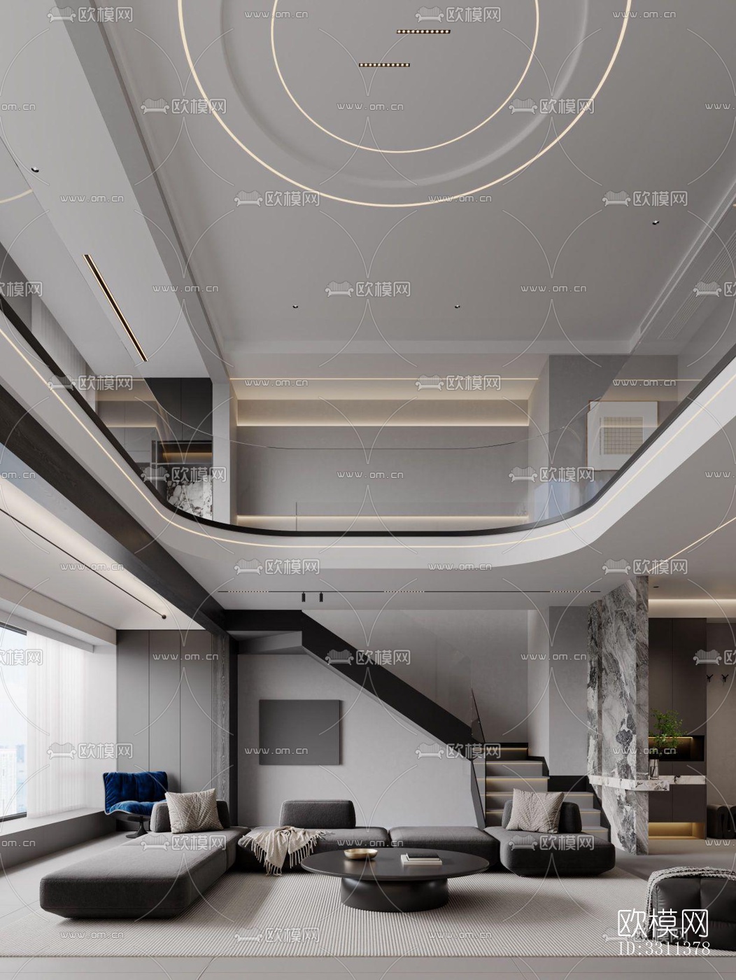 现代客餐厅效果图下载（渲染图1）