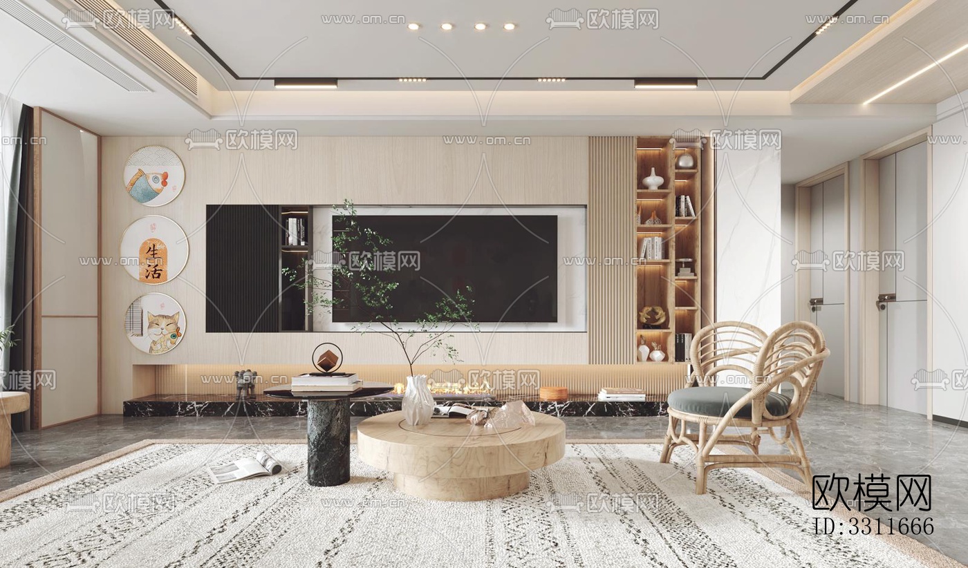 现代客餐厅效果图下载（渲染图2）