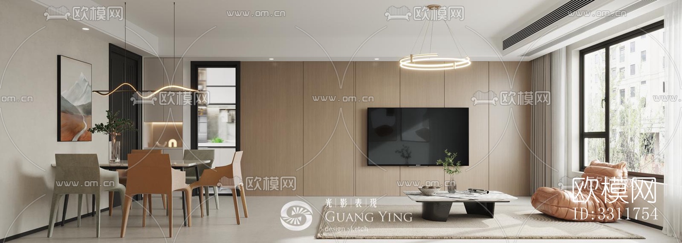 现代客餐厅效果图下载（渲染图3）