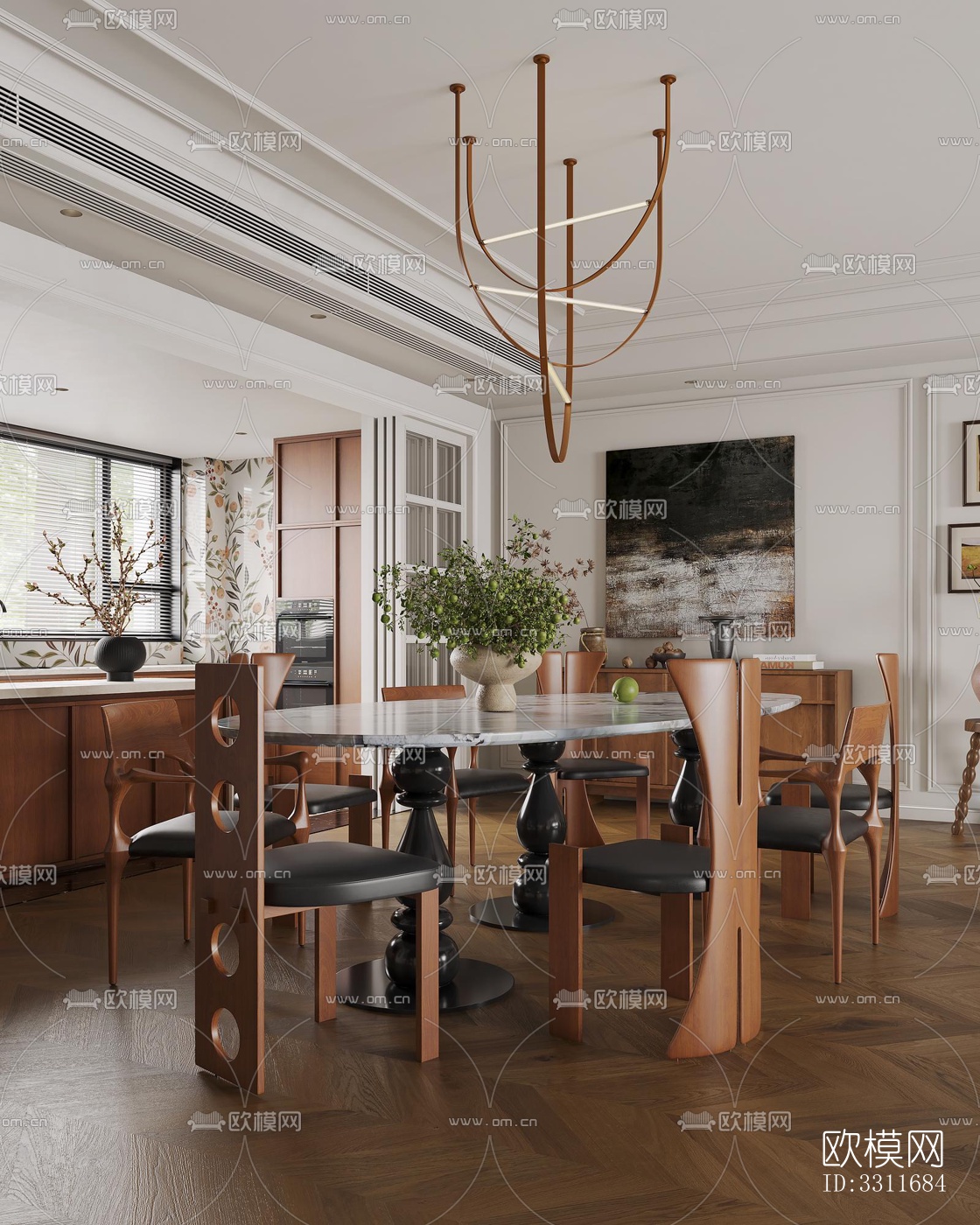 现代客餐厅效果图下载（渲染图1）