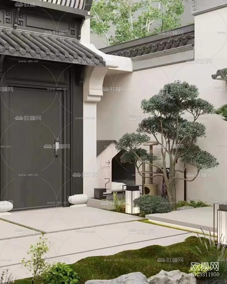 新中式陽臺花園效果圖下載(渲染圖7)