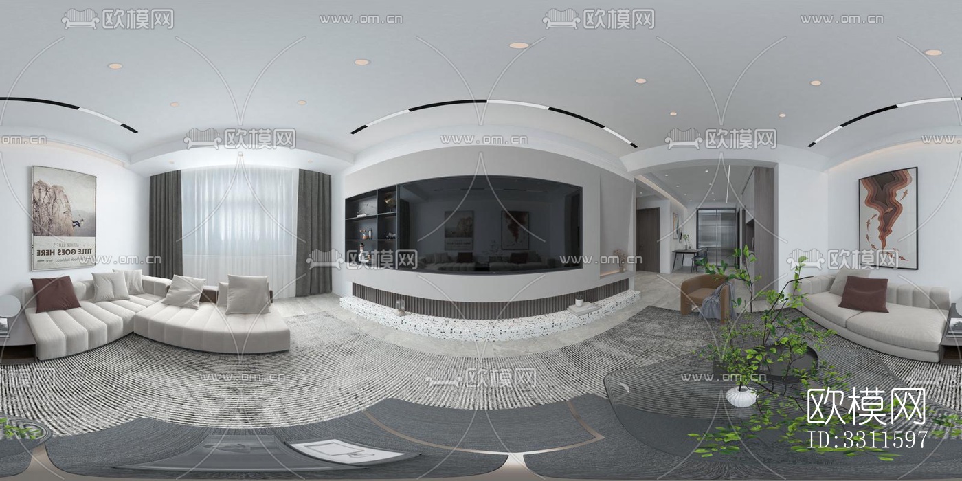 现代客餐厅效果图下载（渲染图2）