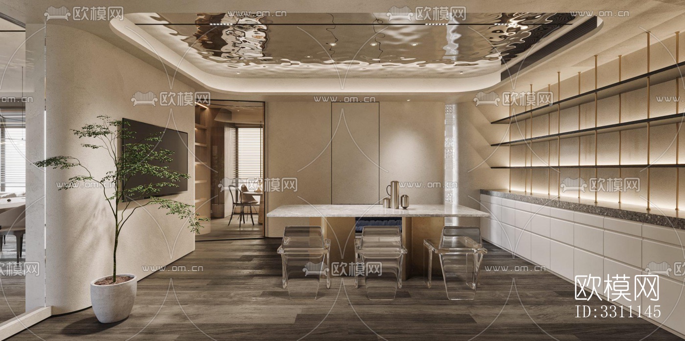 现代客餐厅效果图下载（渲染图6）