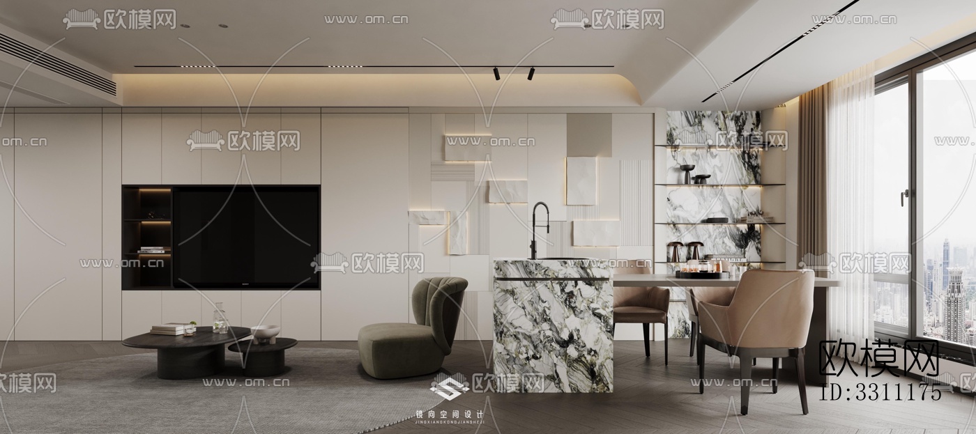 现代客餐厅效果图下载（渲染图2）