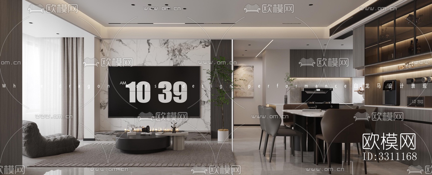 现代客餐厅效果图下载（渲染图2）