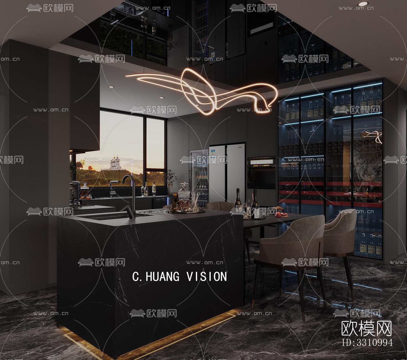 现代客餐厅效果图下载（渲染图5）