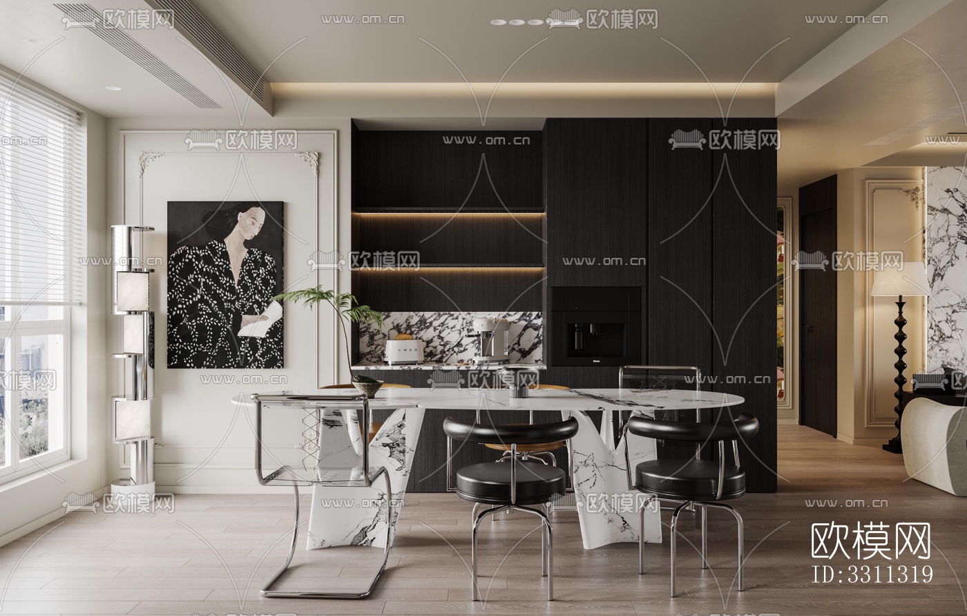 现代客餐厅效果图下载（渲染图5）