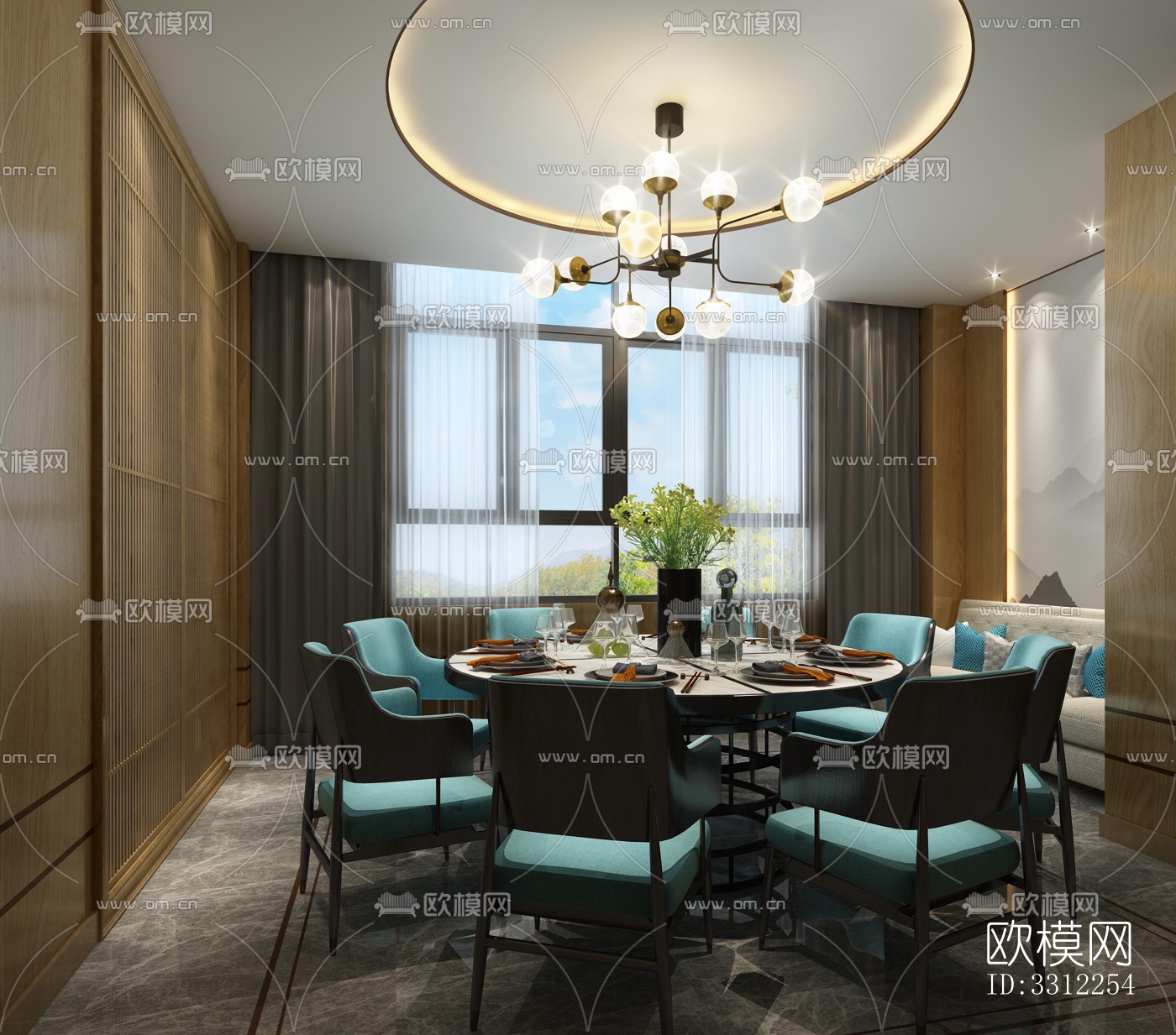 现代中餐厅效果图下载（渲染图5）