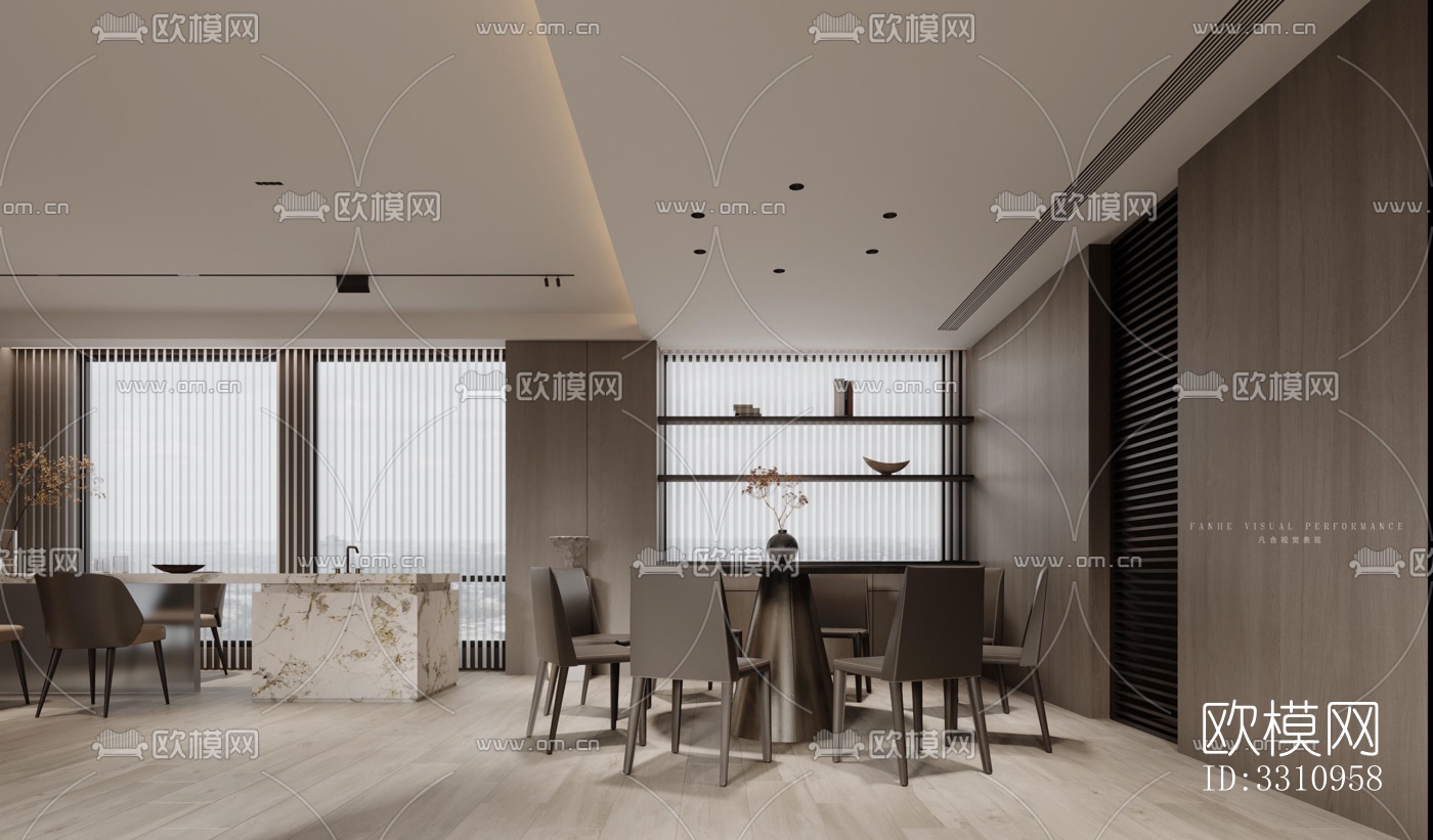 现代客餐厅效果图下载（渲染图1）