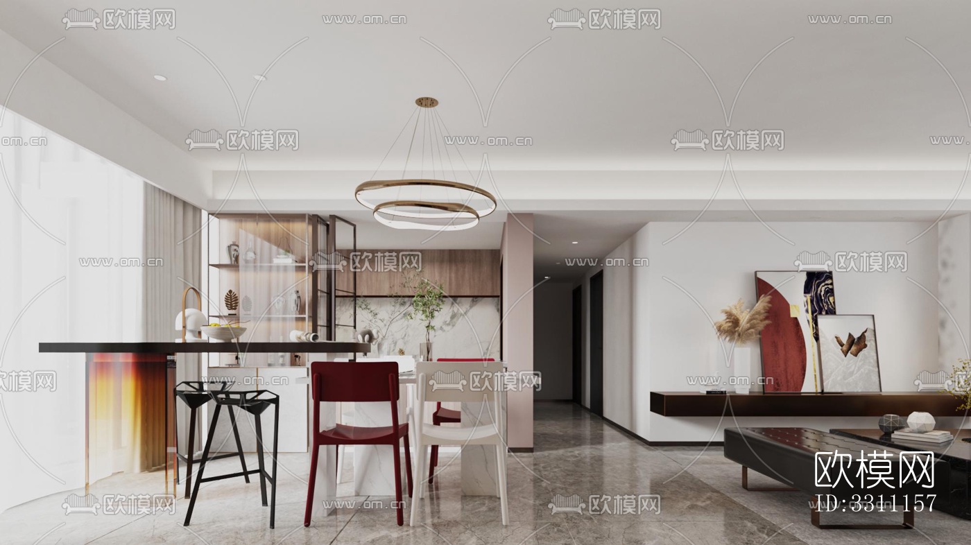 现代客餐厅效果图下载（渲染图2）