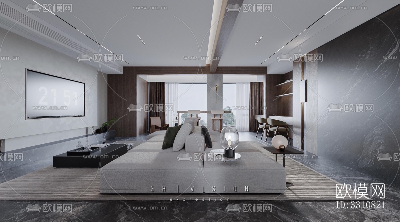 现代客餐厅效果图下载（渲染图10）