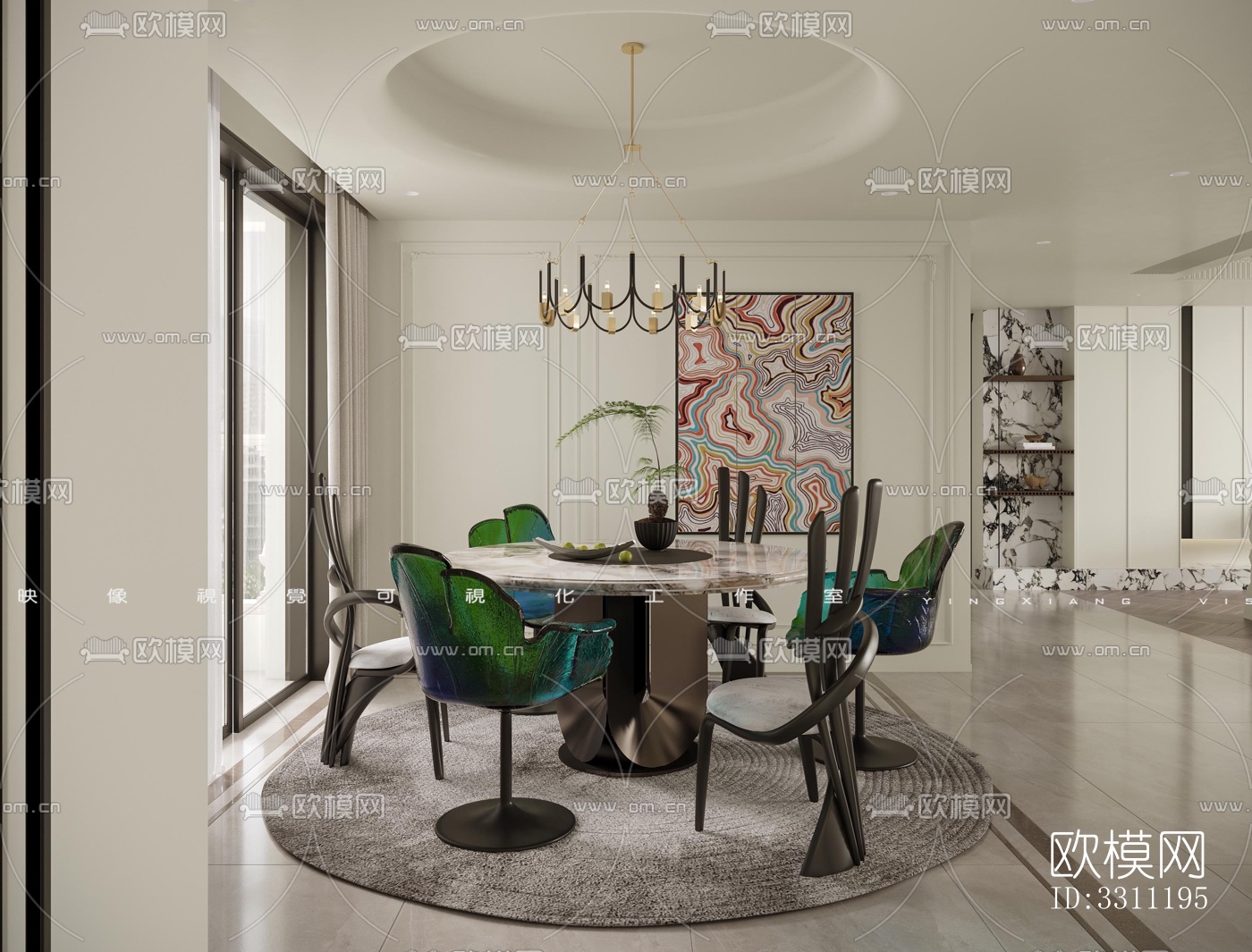 现代客餐厅效果图下载（渲染图5）