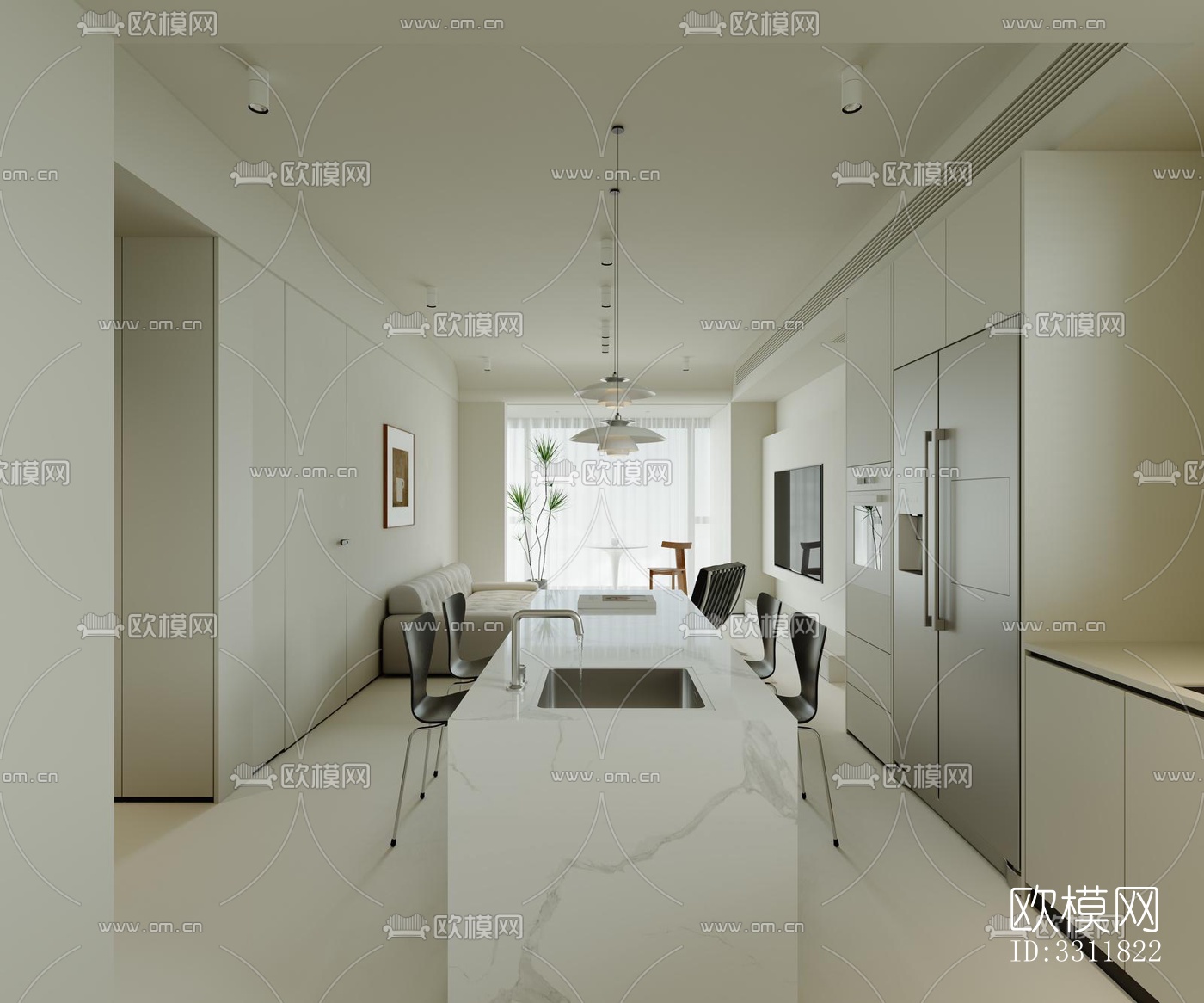 现代客餐厅效果图下载（渲染图1）