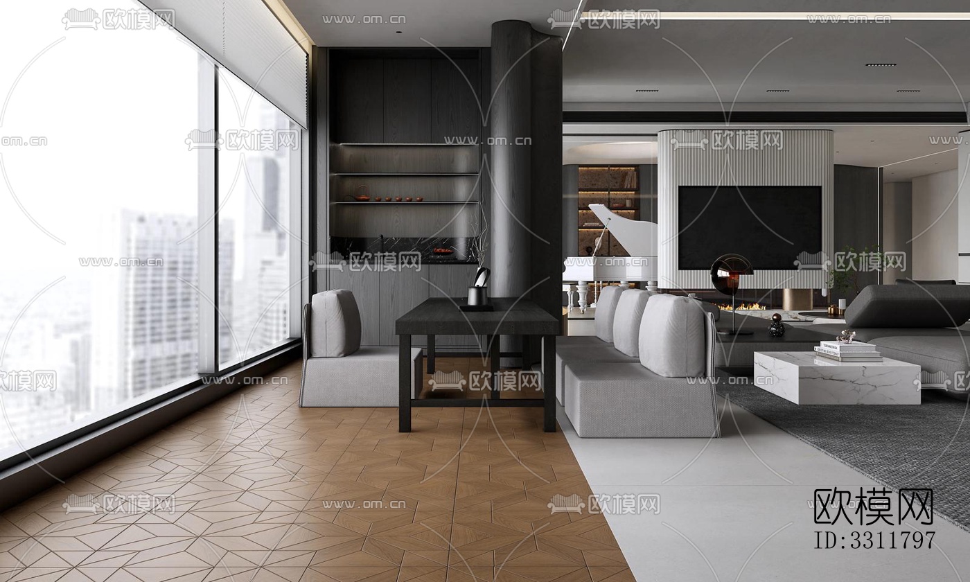 现代客餐厅效果图下载（渲染图9）