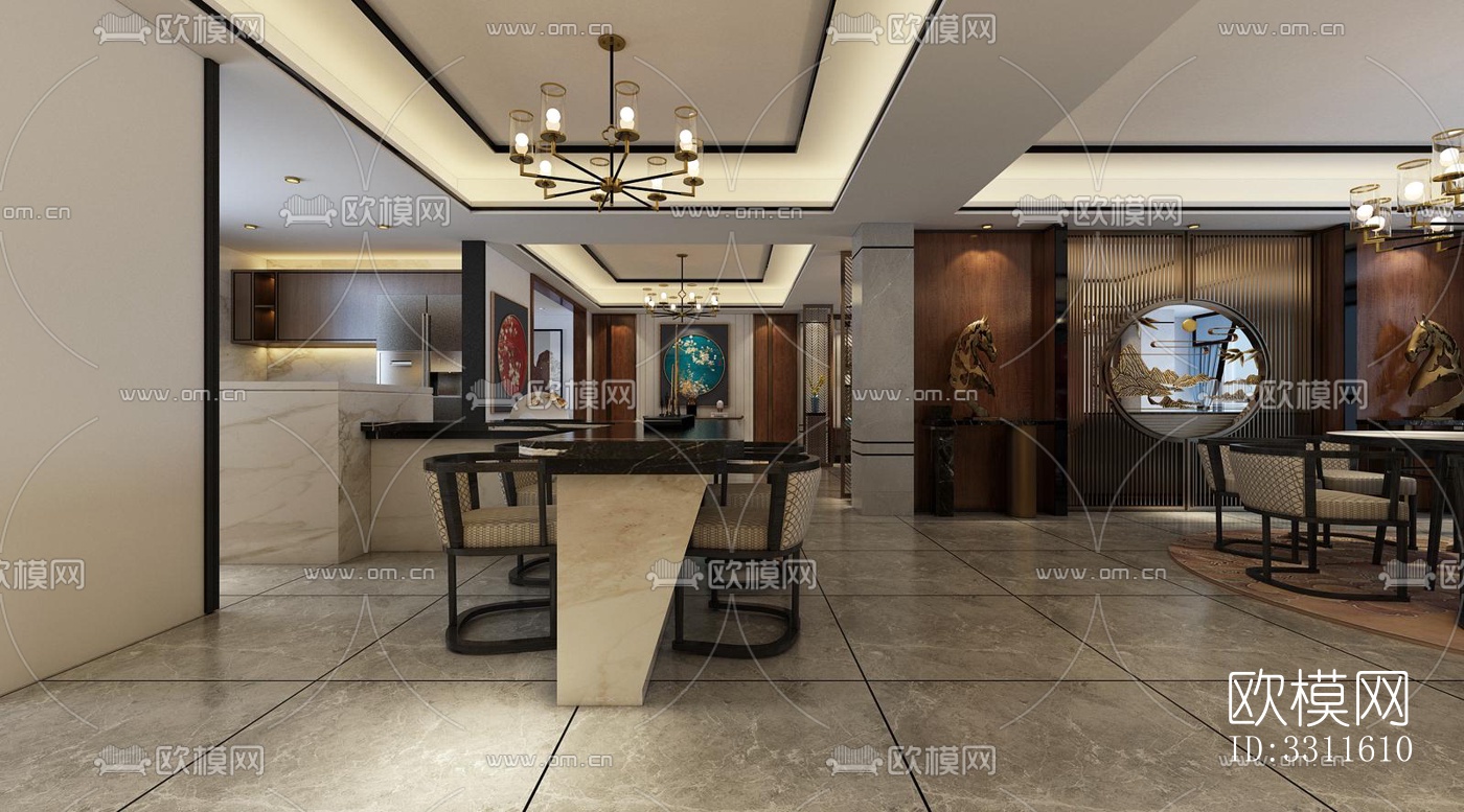 现代客餐厅效果图下载（渲染图4）