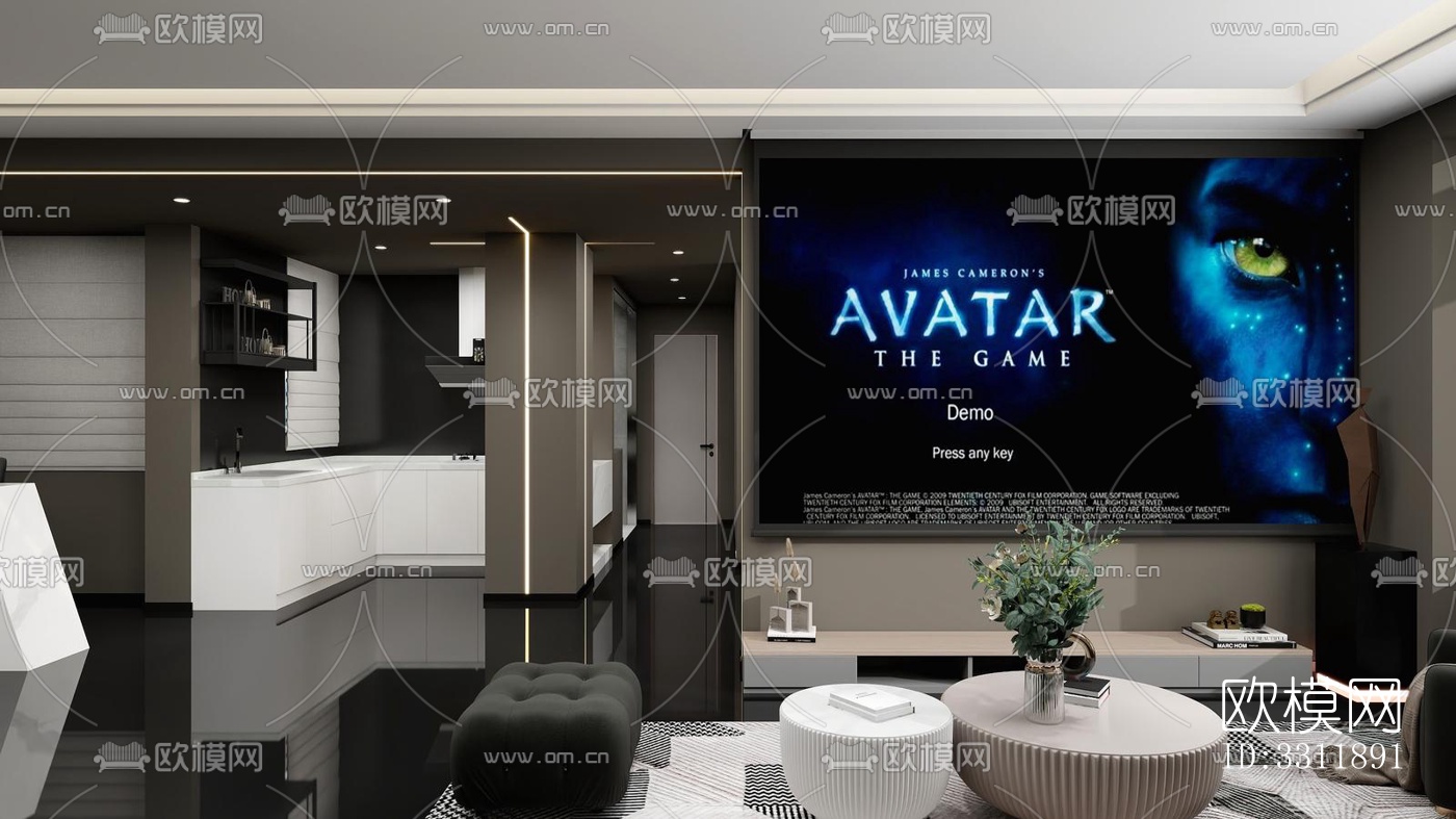 现代客餐厅效果图下载（渲染图7）