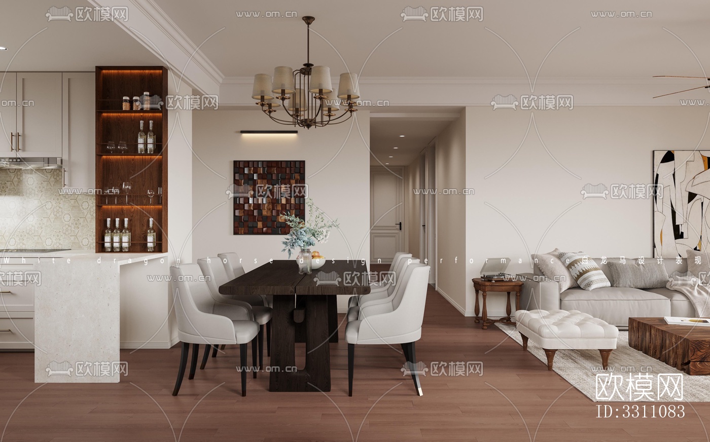 现代客餐厅效果图下载（渲染图2）