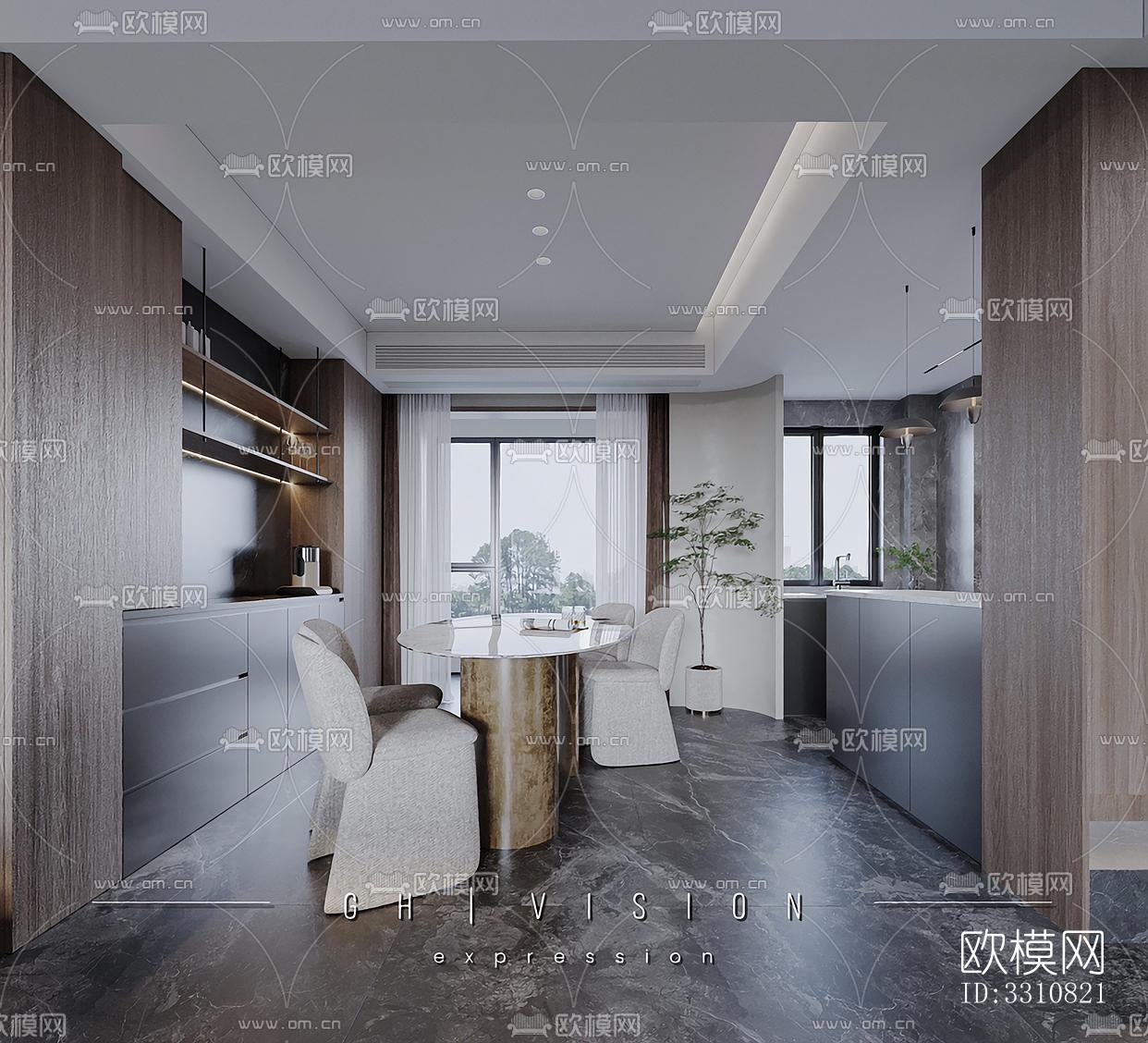 现代客餐厅效果图下载（渲染图8）