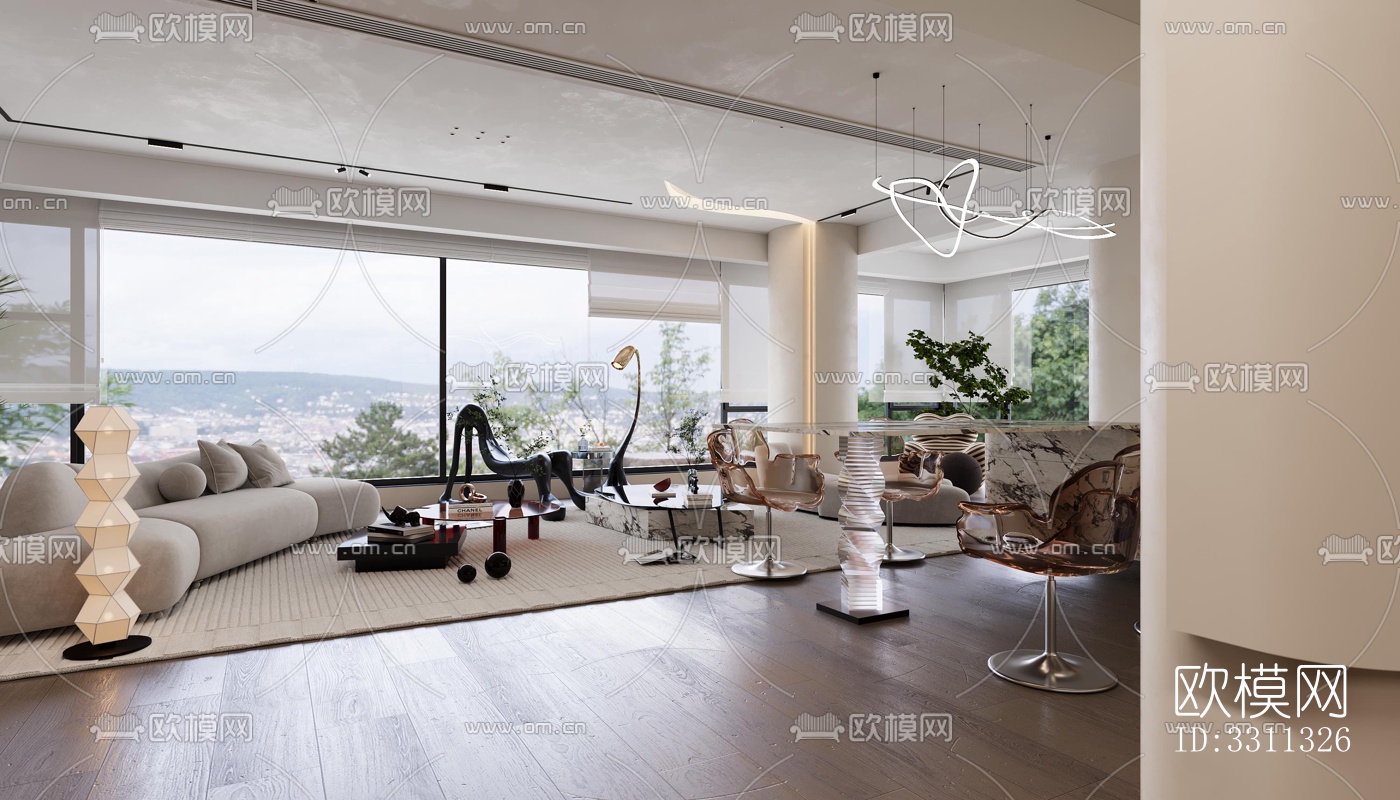 现代客餐厅效果图下载（渲染图10）