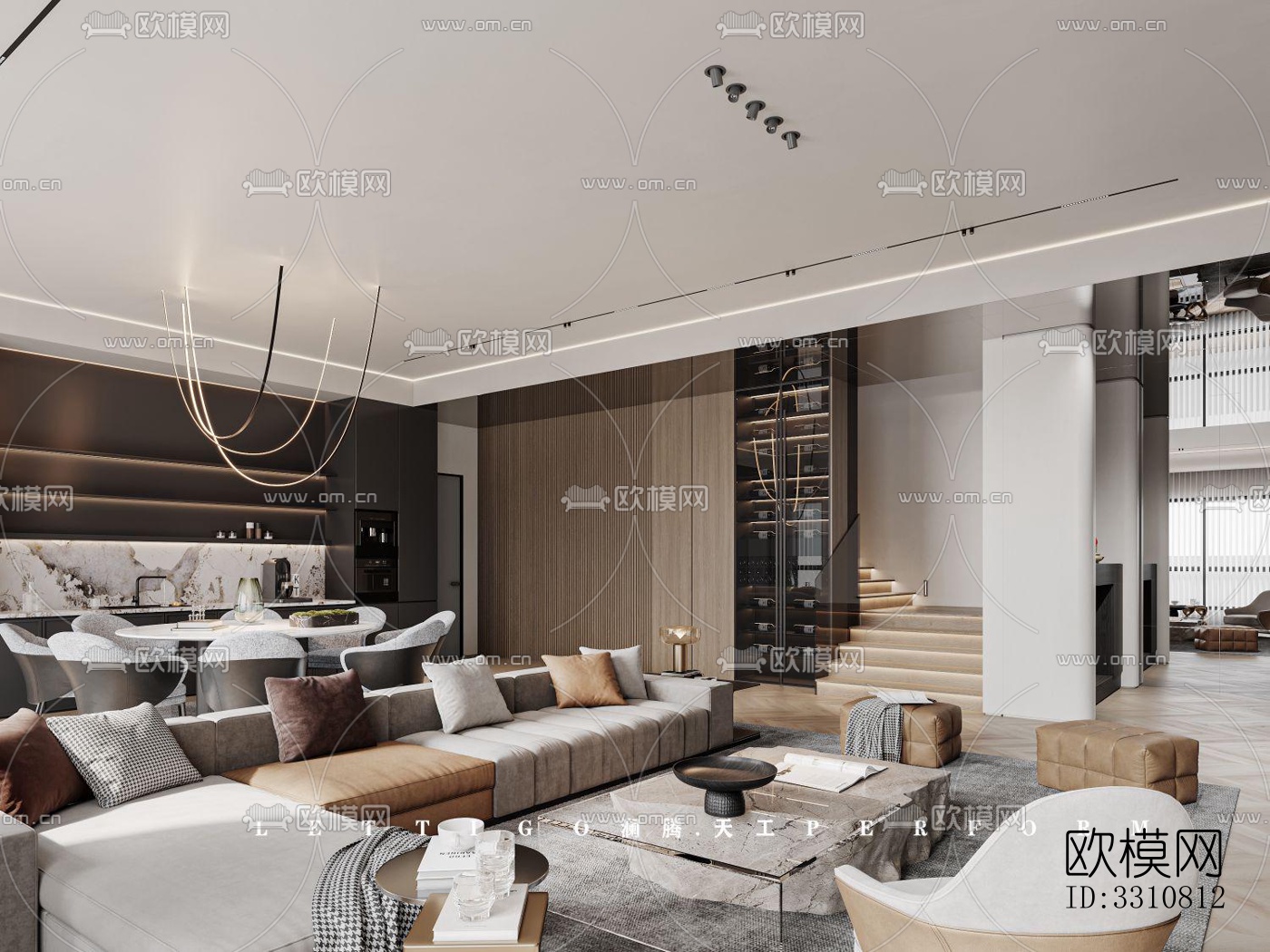 现代客餐厅效果图下载（渲染图2）