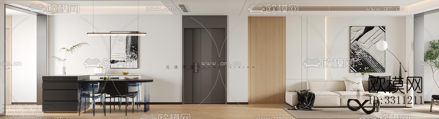 现代客餐厅效果图下载（渲染图1）