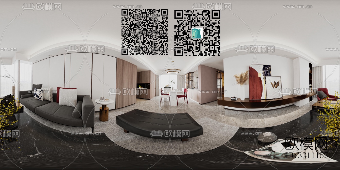 现代客餐厅效果图下载（渲染图1）