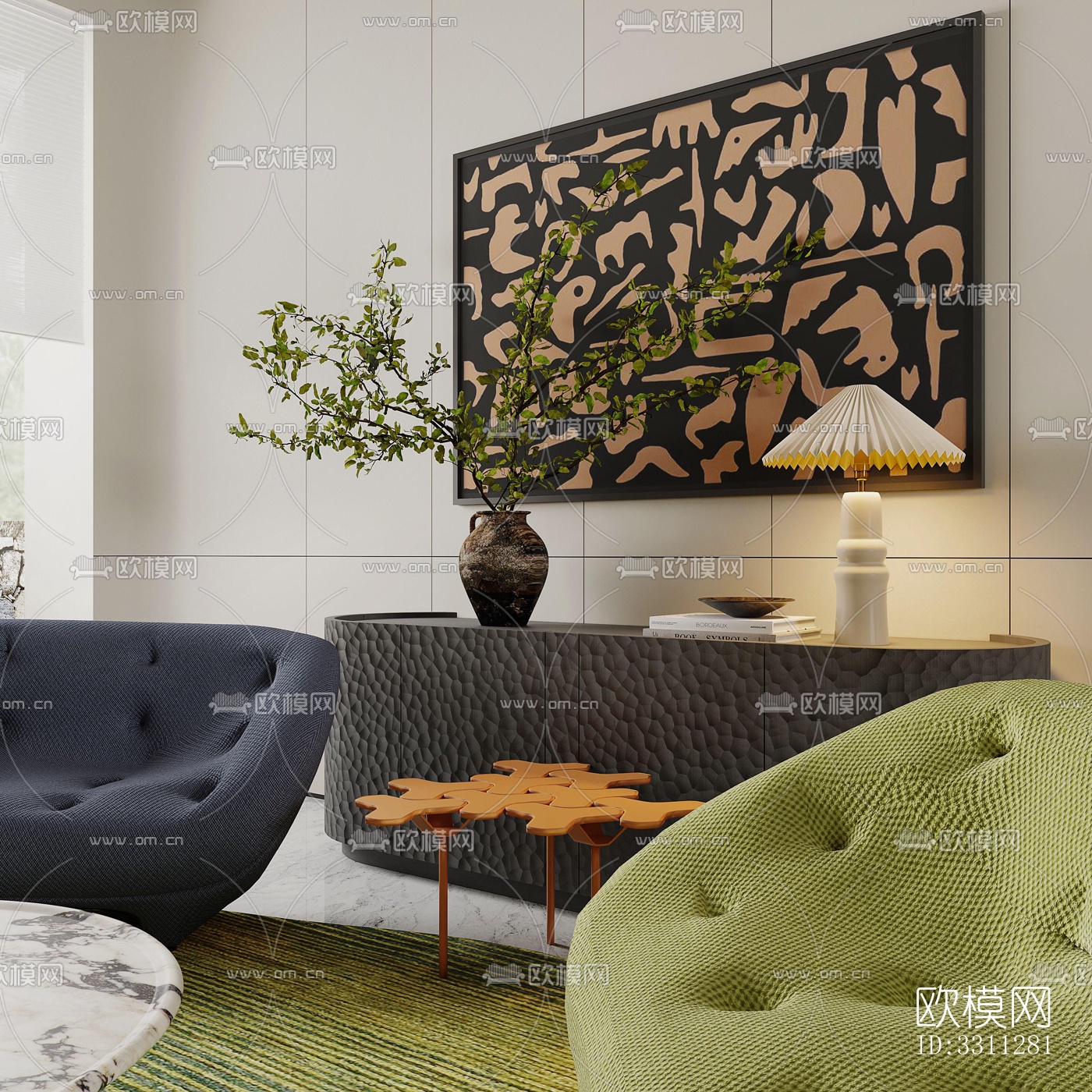 现代客餐厅效果图下载（渲染图1）